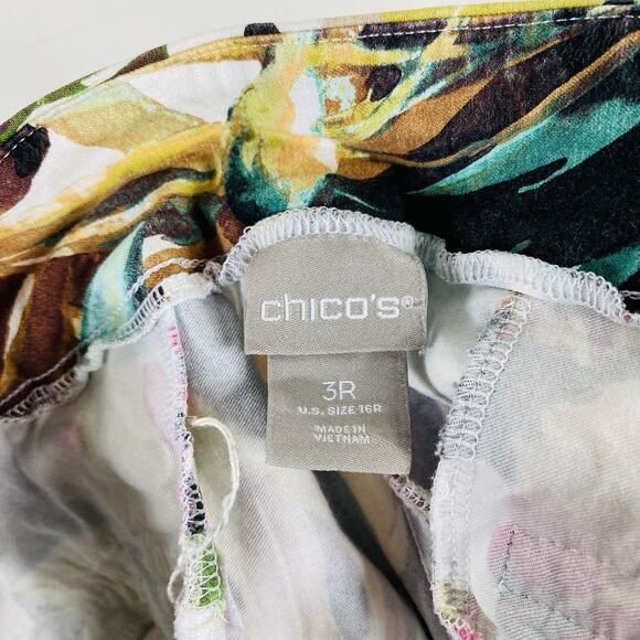 Chico's Pants XL 3 16 Ankle Floral Print Pull On Tropical - Picture 3 of 4